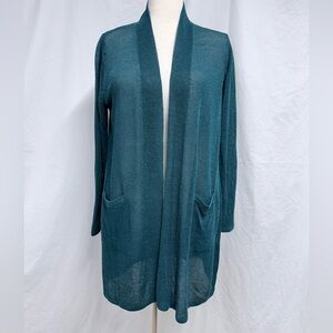 J. Jill Deep Teal Cardigan Sweater Linen Blend